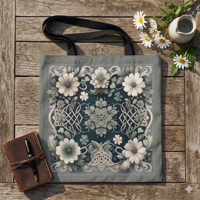 Viskad Klöver Flätning Trädgård Tygkasse (Whispered Clover Knotwork Garden Tote Bag)