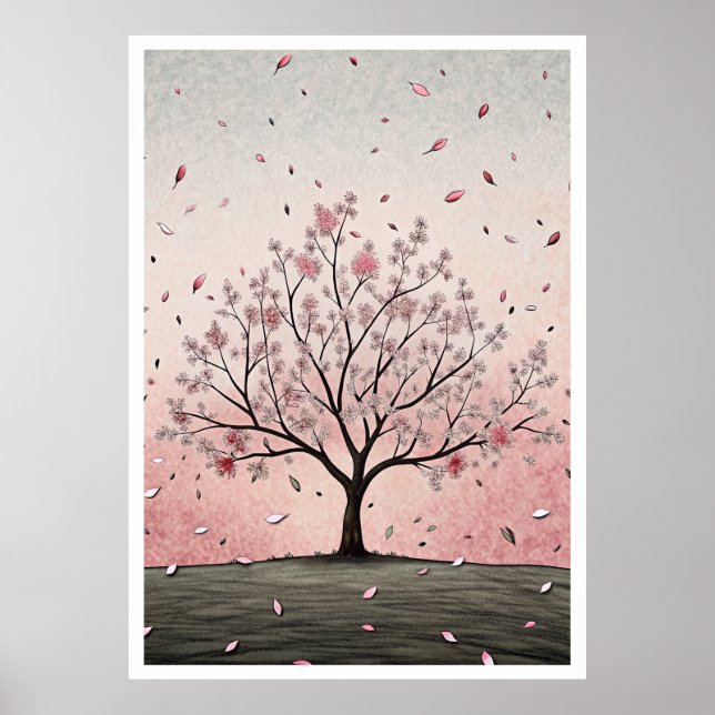 Viskande Blommar: Blommarna Serene Cherry Illus Poster (Framsidan)