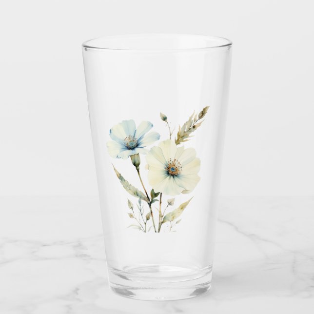 Viskande kronblad: Mjuk blå och krämfärgad blomnin Glaskopp (Framsida)
