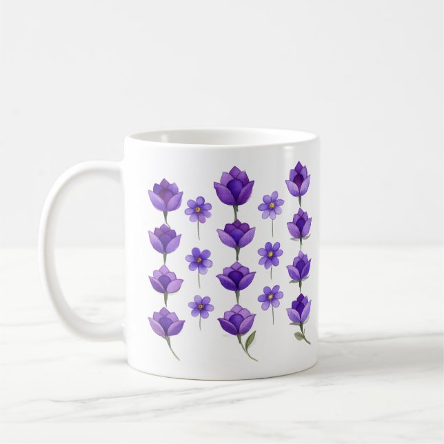Viskande lila blommor kaffemugg (Vänster)