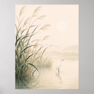Viskande vassmark Japansk minimalistisk natur P Poster
