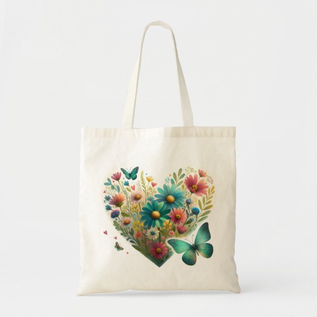 Viskande Vildblommor Fjärilar Botanik Tygkasse (Framsidan)