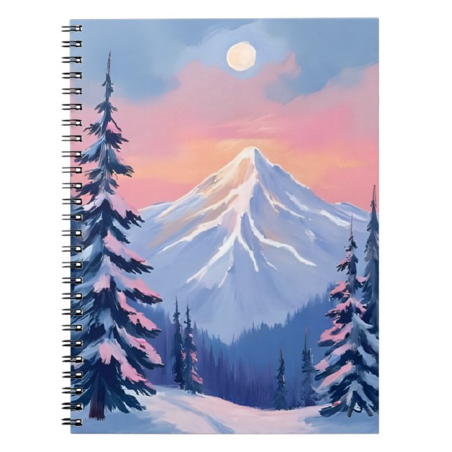 Viskande vintertoppar Berg Pastell Rosa Himmel Anteckningsbok (Framsidan)