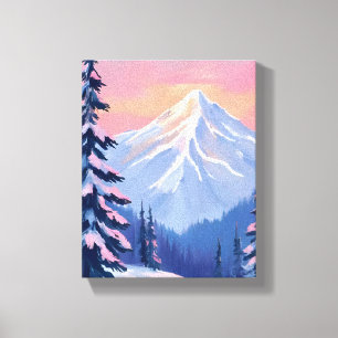 Viskande vintertoppar Berg Pastell Rosa Himmel Canvastryck