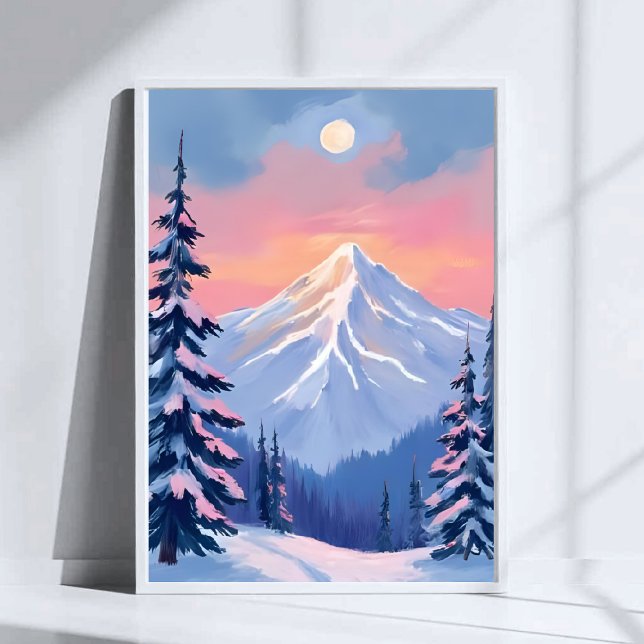 Viskande vintertoppar Berg Pastell Rosa Himmel Poster (Skapare uppladdad)