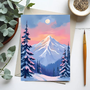 Viskande vintertoppar Berg Pastell Rosa Himmel Vykort