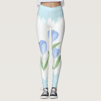 Viskare i Vår: Blå tulips på Pastel Canvas Leggings