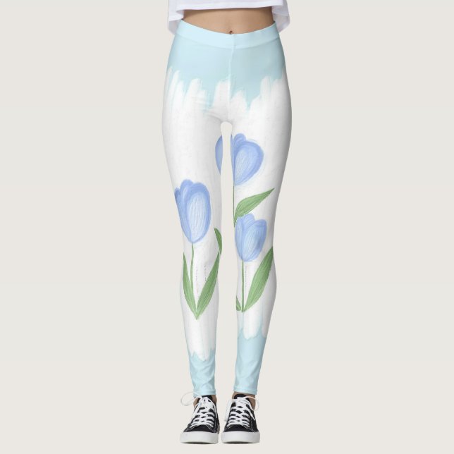 Viskare i Vår: Blå tulips på Pastel Canvas Leggings (Framsida)