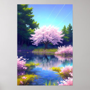Viskare i Vår, med Sakura Träd Poster