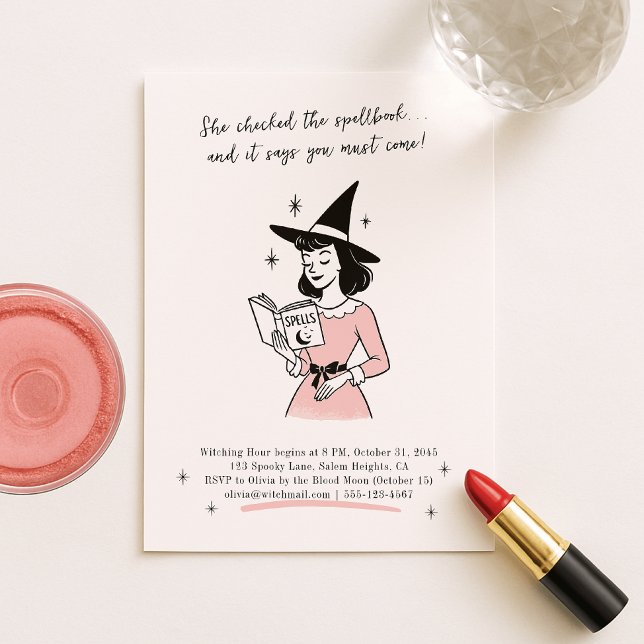 viskartad | Retro Spellbook Witch Halloween fest Inbjudningar (Skapare uppladdad)