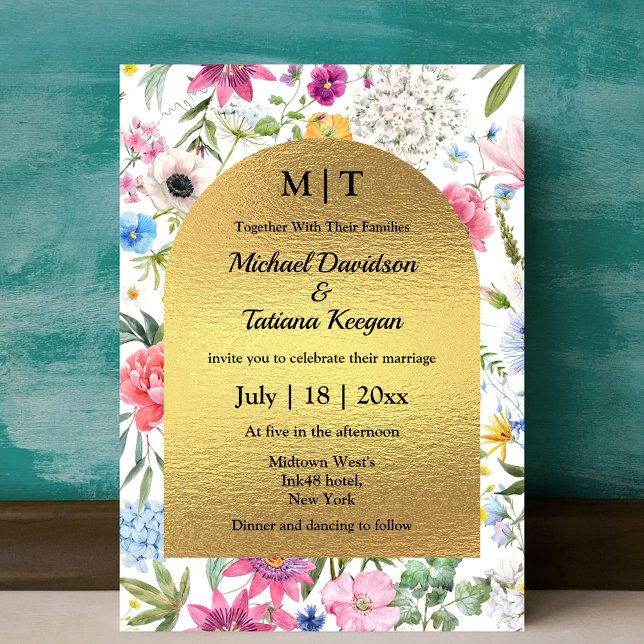 viskblommor guldbåge modern bröllop inbjudningar (Skapare uppladdad)