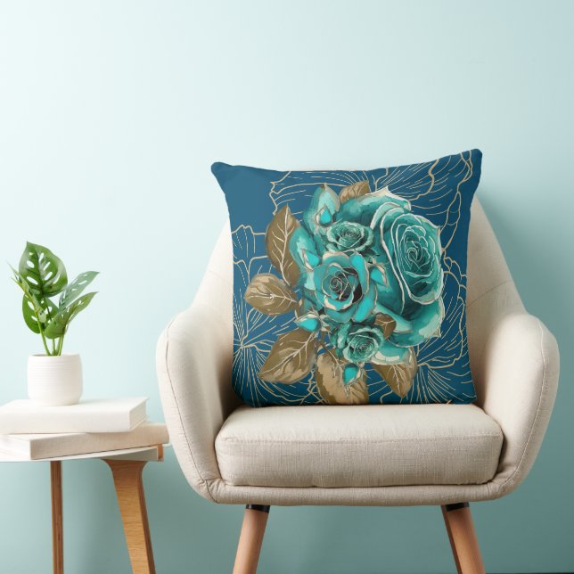 Viskningar av elegans: Teal och guld kastkudde Kudde (Stol)