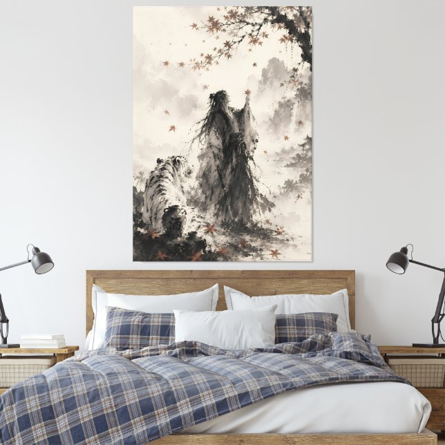 Viskningar av Hösten | Vit Tiger och Wanderer Ink  Canvastryck (Insitu (sovrum))