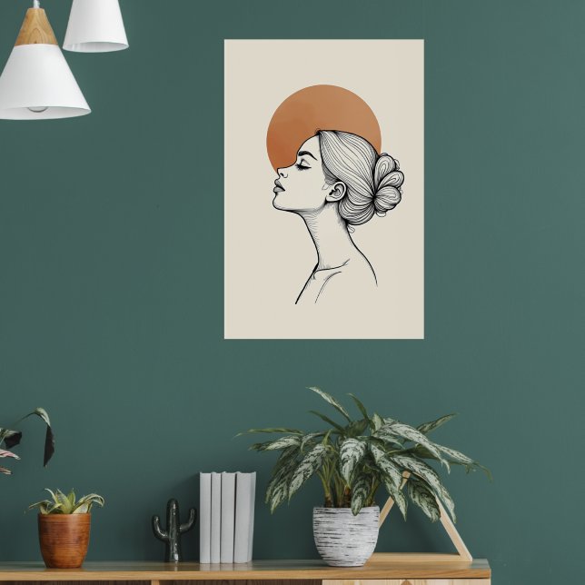 Viskningar i linje – minimalistisk kvinnlig profil poster (Vardagsrum 1)