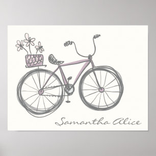 Vismisk cykelillustration Lavender Grått Namn Poster