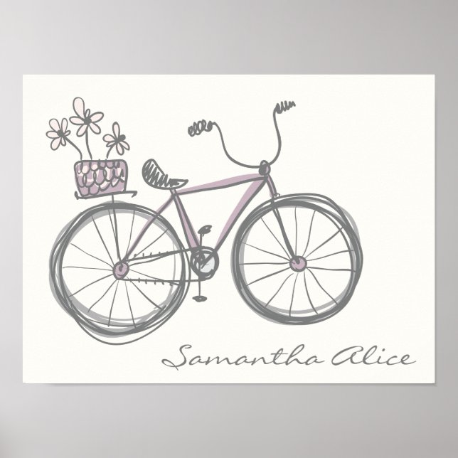 Vismisk cykelillustration Lavender Grått Namn Poster (Framsidan)