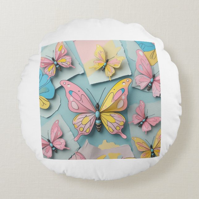 🦋 vismisk Tecknad Butterfly Pillow - Cute Natur Rund Kudde (Framsidan)