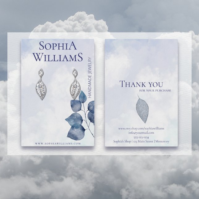 visning av abstrakt blå moln som öronar smycken  visitkort (Skapare uppladdad)