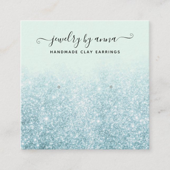 Visning av Blue Glitter Earring Studs Fyrkantigt Visitkort (Framsida)