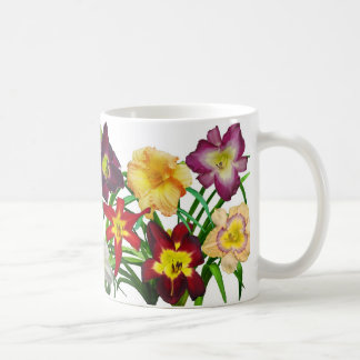 Visning av daylilies jag (på vitbakgrund) kaffemugg