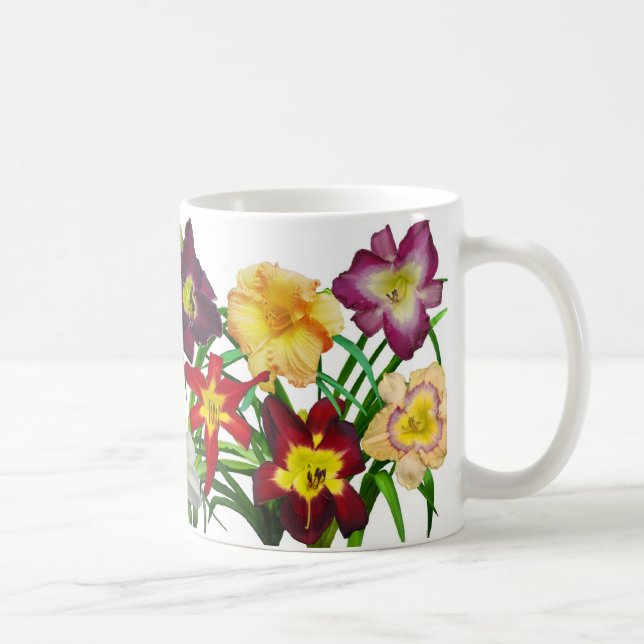 Visning av daylilies jag (på vitbakgrund) kaffemugg (Höger)