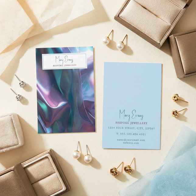 Visning av holografisk struktureffekt visitkort (Holographic fabric effect earring display card.)