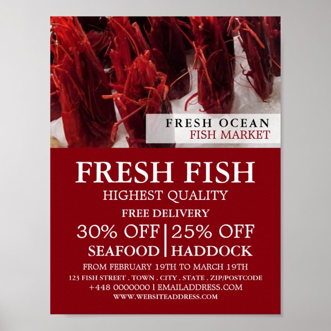 Visning av räkor, fiskare, fiskmarknad poster (Framsidan)