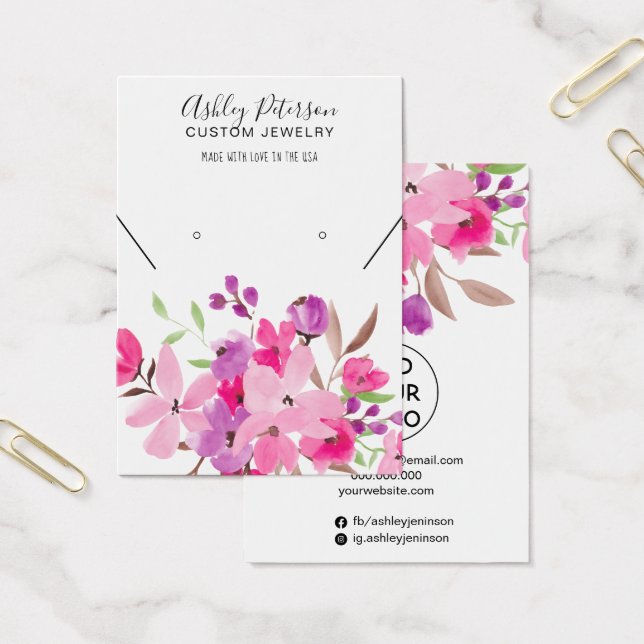 Visning av rosa blommigt-smycken med halsband visitkort (Kontor)