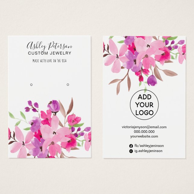 Visning av rosa smyckesört visitkort (Framsida & baksida)