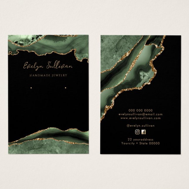 visning av sage grönt agate juvelry  card visitkort (Framsida & baksida)