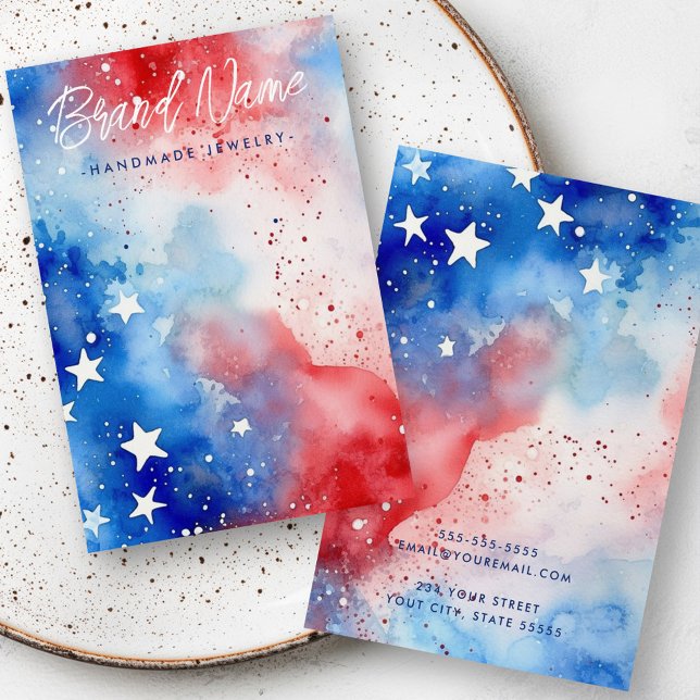 Visning av vitfärgsörning för patriotiska stjärnor visitkort (Patriotic stars watercolor earring display card)