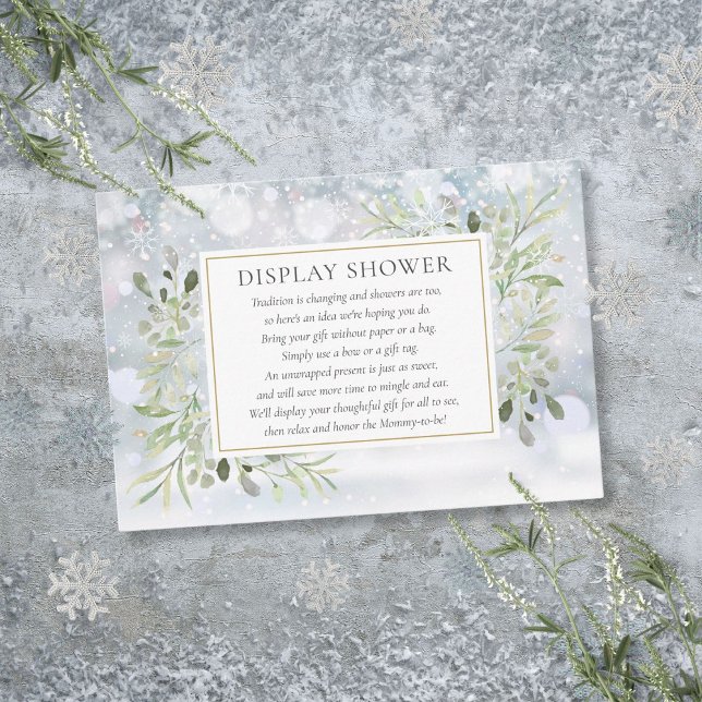 Visning Baby Shower Greenery Winter Snöflingor Tilläggskort (Display Baby Shower Greenery Winter Snowflakes Enclosure Card)
