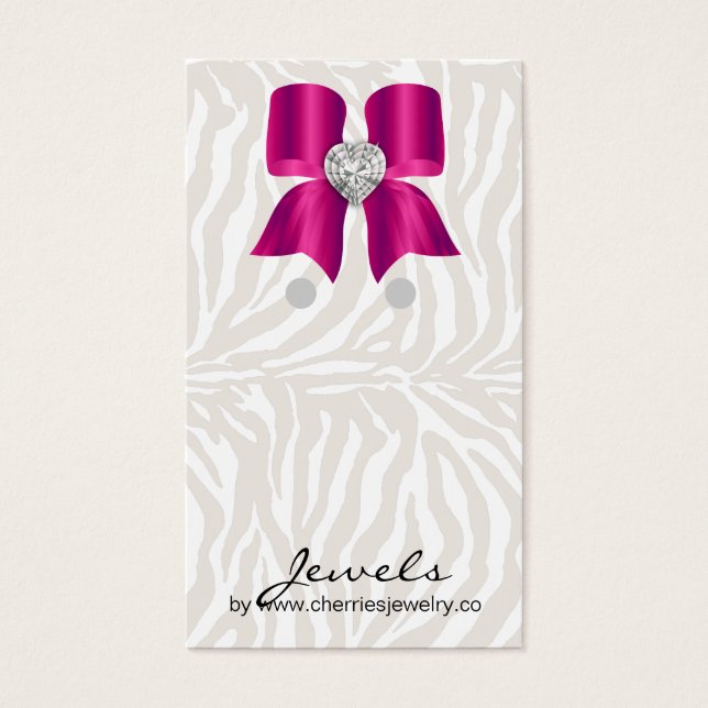 Visning Cute Zebra Bow Jewelry Rosa Visitkort (Framsidan)