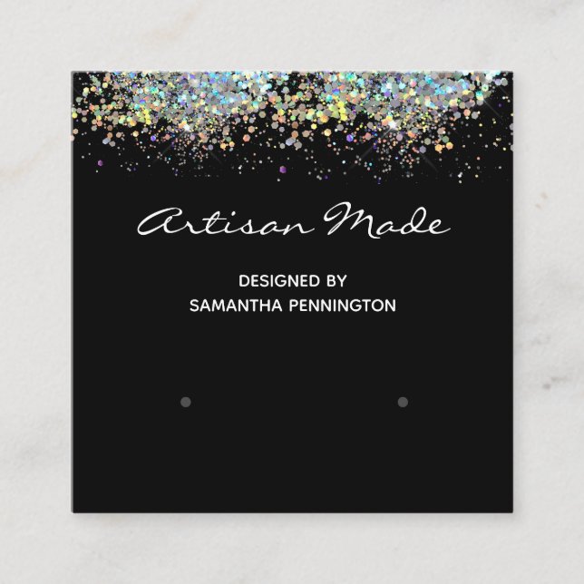 Visning Faux Rainbow Metalitic Glitter Fyrkantigt Visitkort (Framsida)
