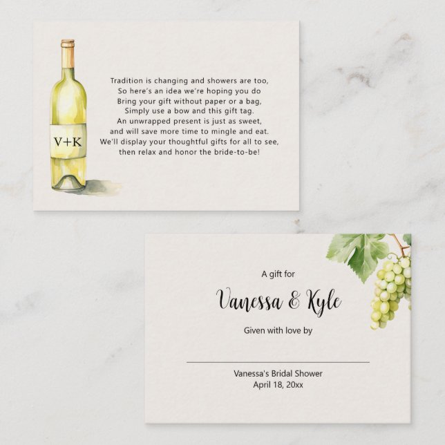 Visning Flaska möhippa märkre Vita Vin Tilläggskort (Fram/baksida)