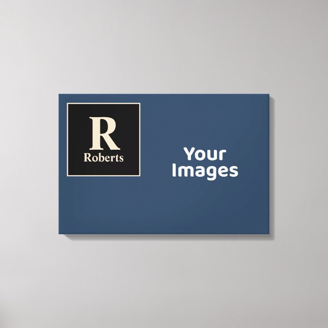 Visning för Blå/Vanilla-familjen, initial/Namn-fot Canvastryck (Framsida)