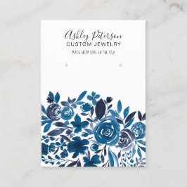 visning för Blommigt av blått vattenfärgat smyckes Visitkort
