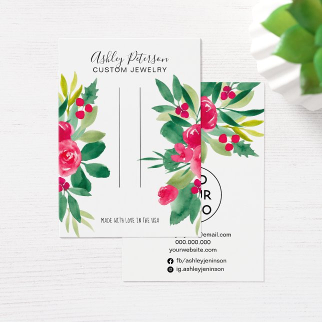 Visning för blommigt av röda smyckeshår visitkort (Skivbord)