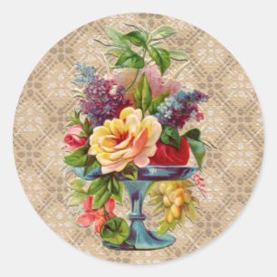 Visning för Blommigt av texturerad vintage Runt Klistermärke