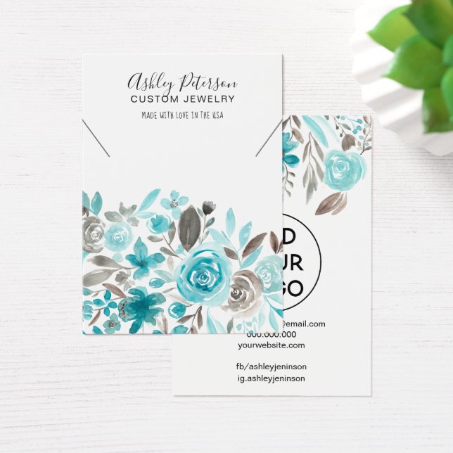 visning för blommigt av vattenfärgat smyckeshalsba visitkort (Skivbord)