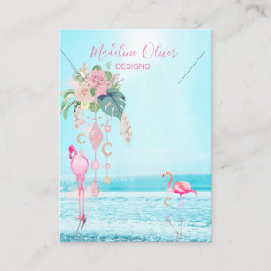 Visning för Blue Ocean Scene Flamingo Necklace Visitkort