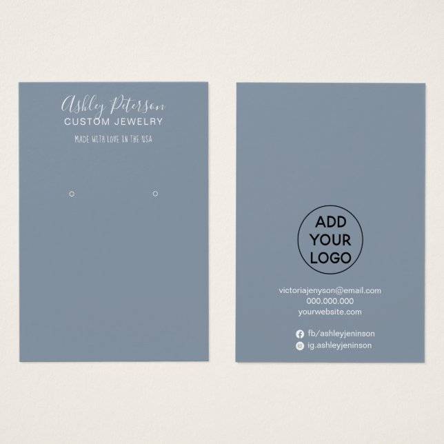 Visning för dammig, blå, minimal smyckesörning visitkort (Framsida & baksida)