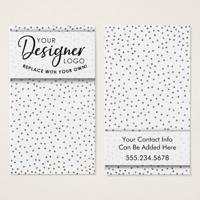 Visning för din Logotyp Silver- konfetti arrerings Visitkort (Framsida & baksida)