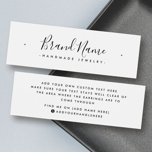 visning för elegant av skript med minimal sturing litet visitkort (Elegant script minimal stud earring display card)