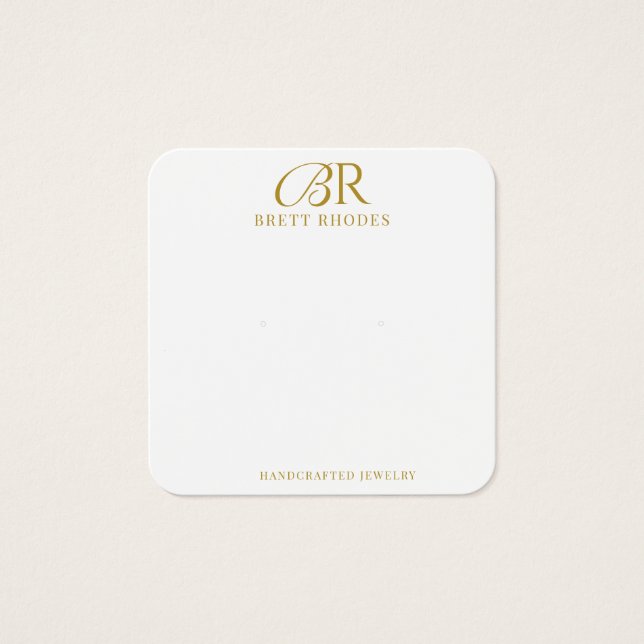 Visning för elegant Guld Monogram Earring  Card Fyrkantigt Visitkort (Framsida)