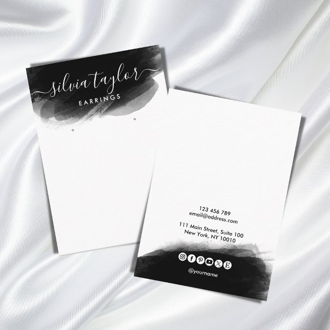 Visning för enkel svartvit kallgrafi av grafik visitkort (modern simple minimalist black watercolor brush stroke)