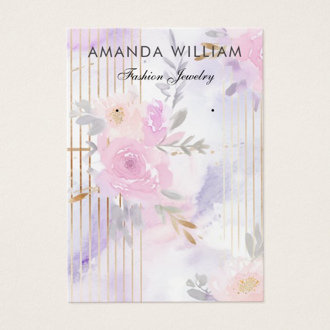 visning för enkel vattenfärgsserver blommigt visitkort (Framsidan)