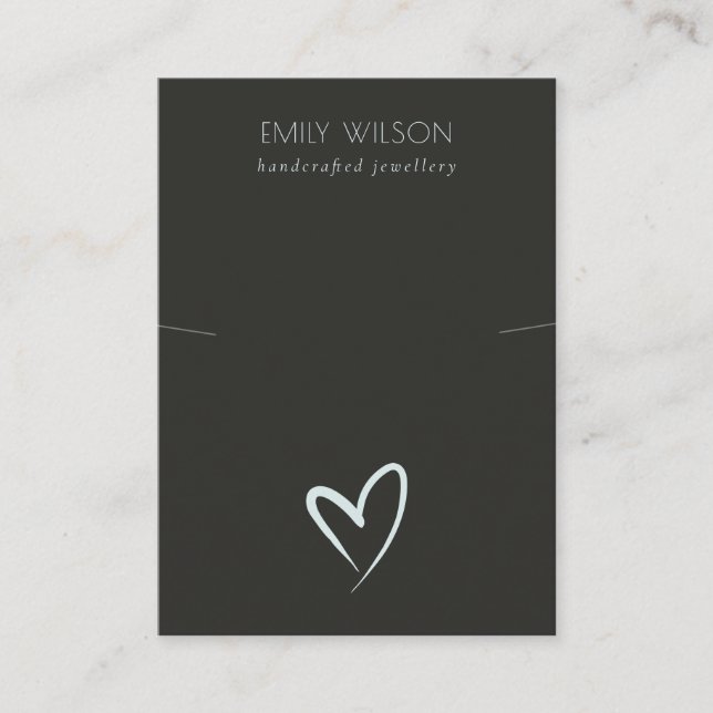 Visning för enkelt svart blått hjärta, halsband visitkort (Framsida)