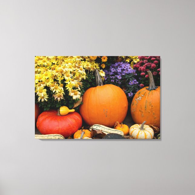 Visning för färgad falldekorativ pumpinsprutning canvastryck (Framsida)