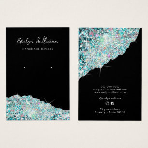 Visning för faux teal iridescent glitter örring visitkort